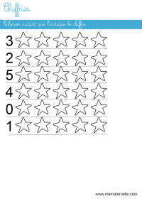 Petite section - Chiffre : colorier autant que le chiffre