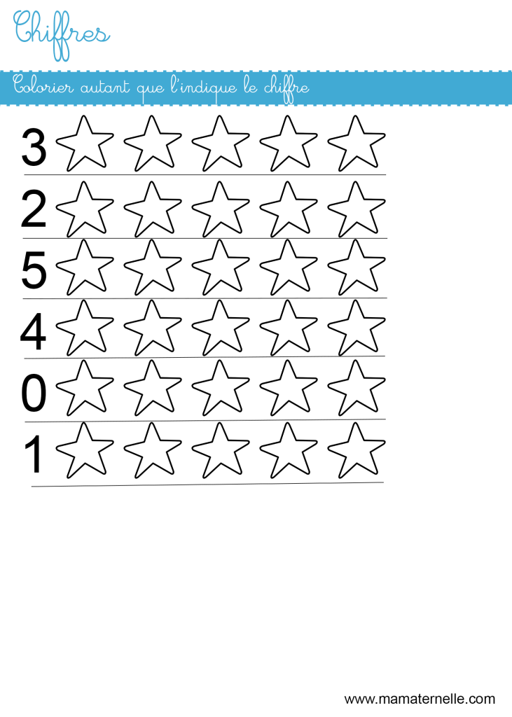 Petite section - Chiffres : colorier autant que le chiffre