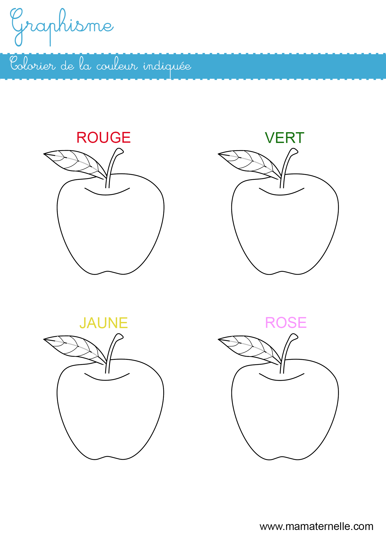 Exercice Coloriage Petite Section Maternelle Graphisme : colorier de la couleur indiquée - Ma Maternelle