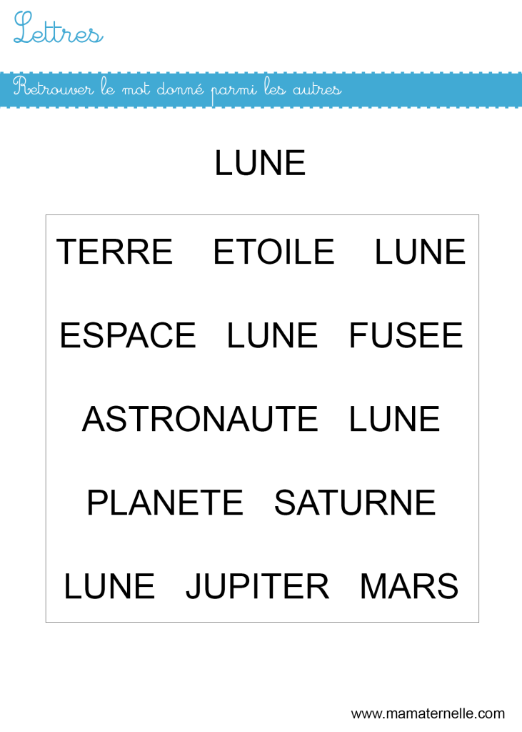 Moyenne section - Lettres : retrouver le bon mot