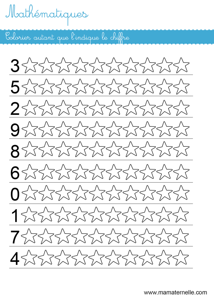 Grande section - Mathématiques : colorier autant que le chiffre