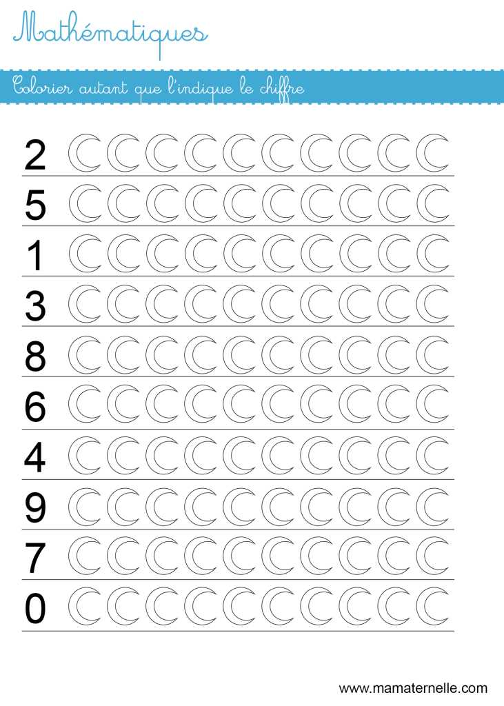 Grande section - Mathématiques : colorier autant que le chiffre
