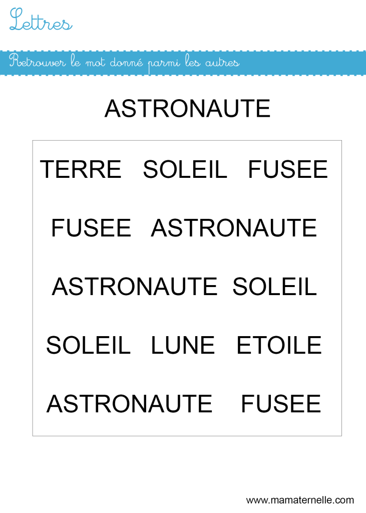 Moyenne section - Lettres : retrouver le bon mot