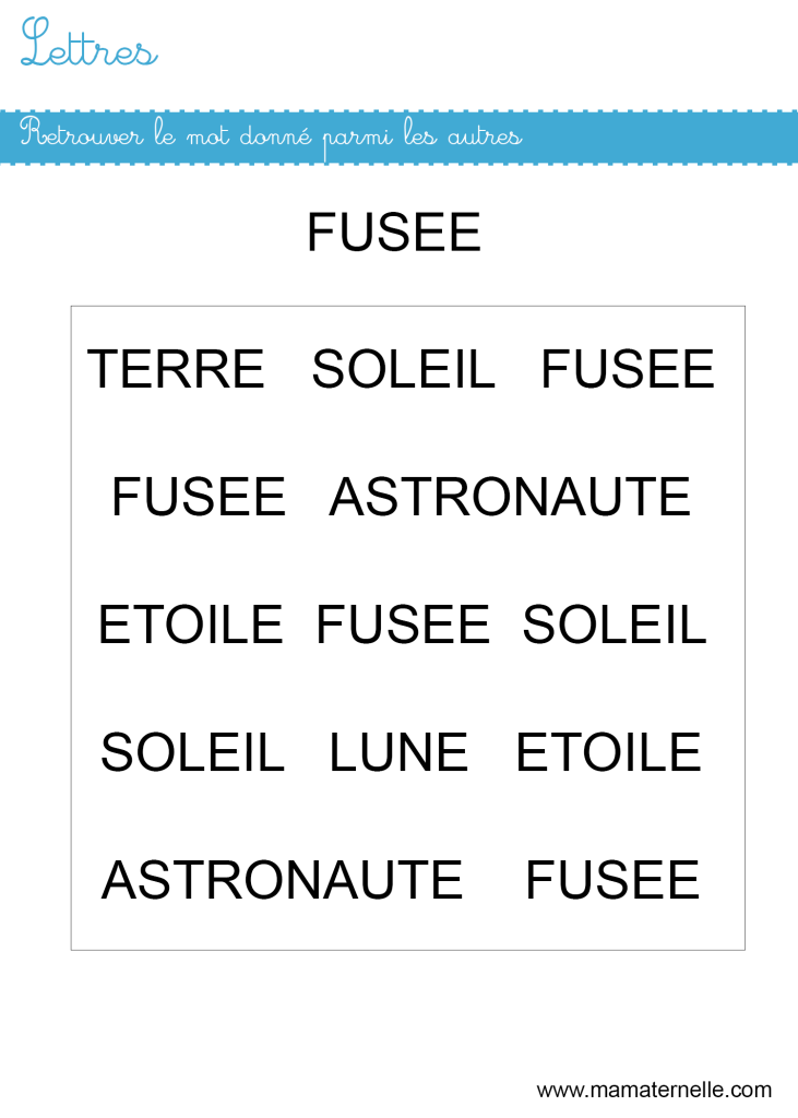 Moyenne section - Lettres : entourer le bon mot