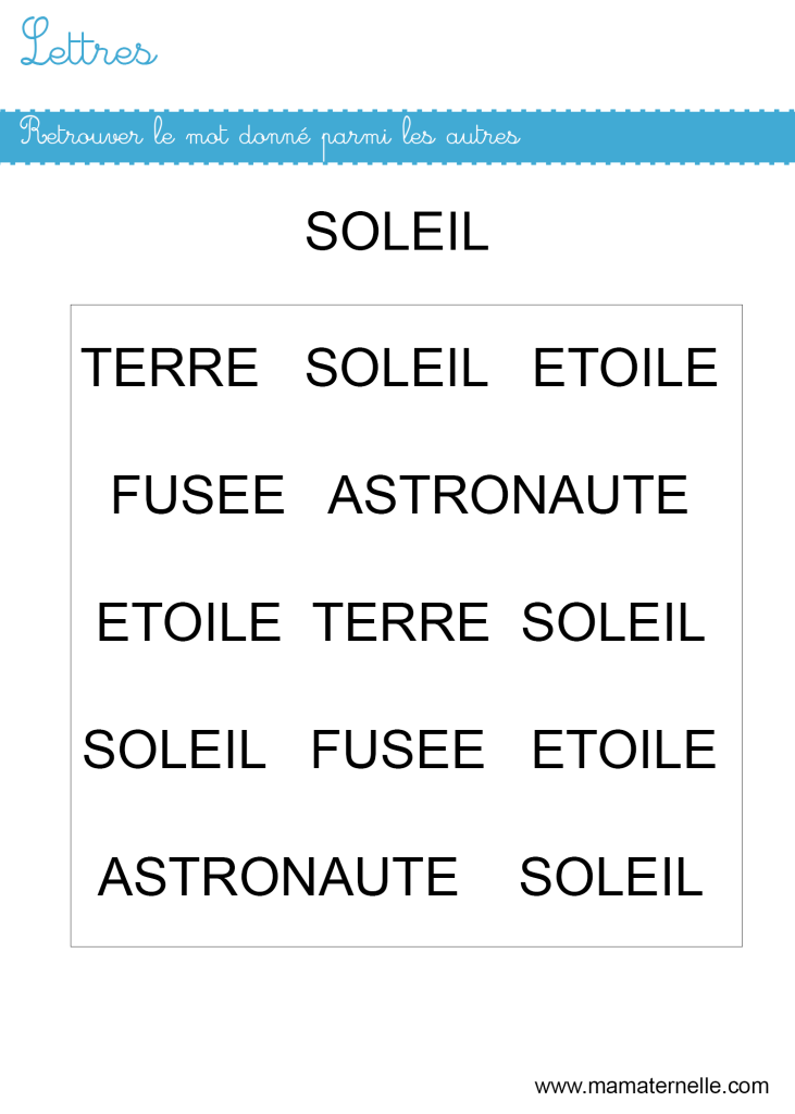 Moyenne section - Lettres : retrouver le bon mot