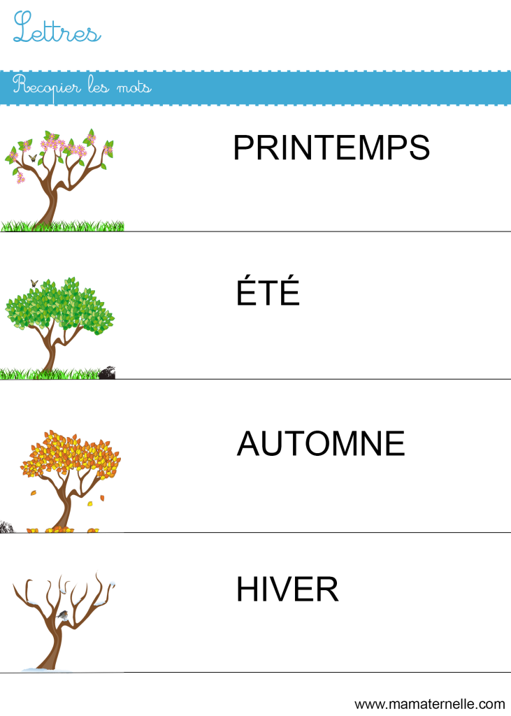 Moyenne section - Lettres : recopier les mots