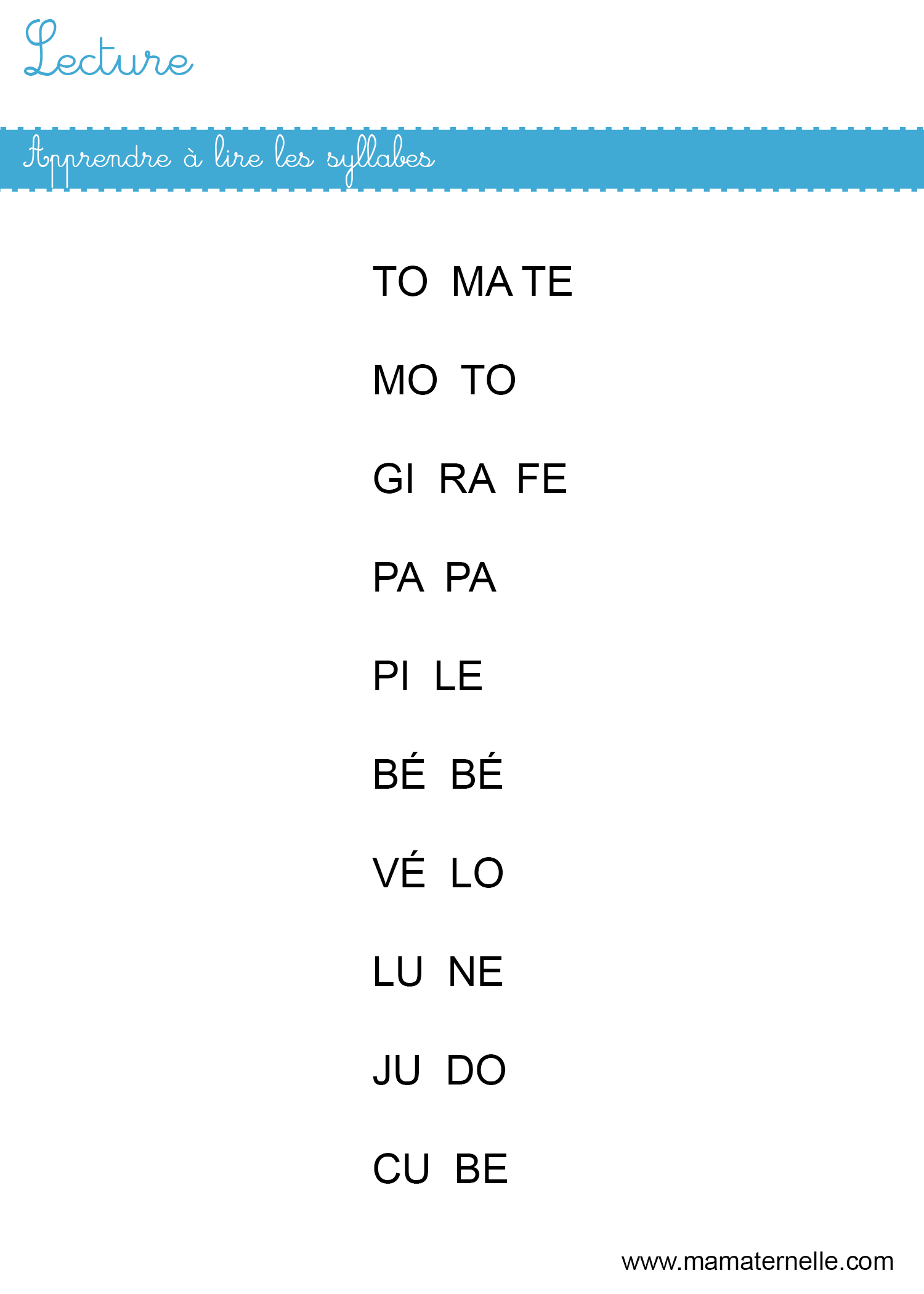 Lettres : apprendre à lire les syllabes - Ma Maternelle