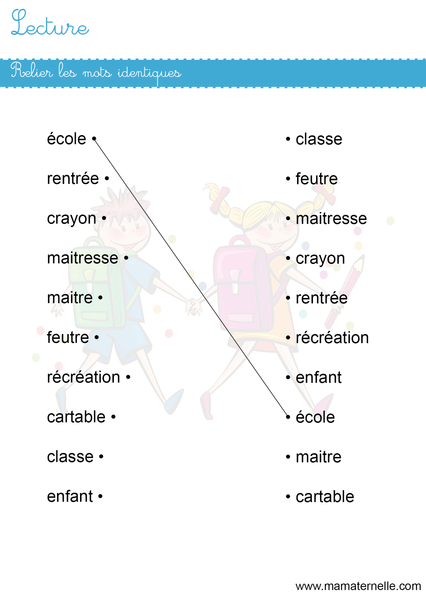 Lettres relier les mots identiques Ma Maternelle