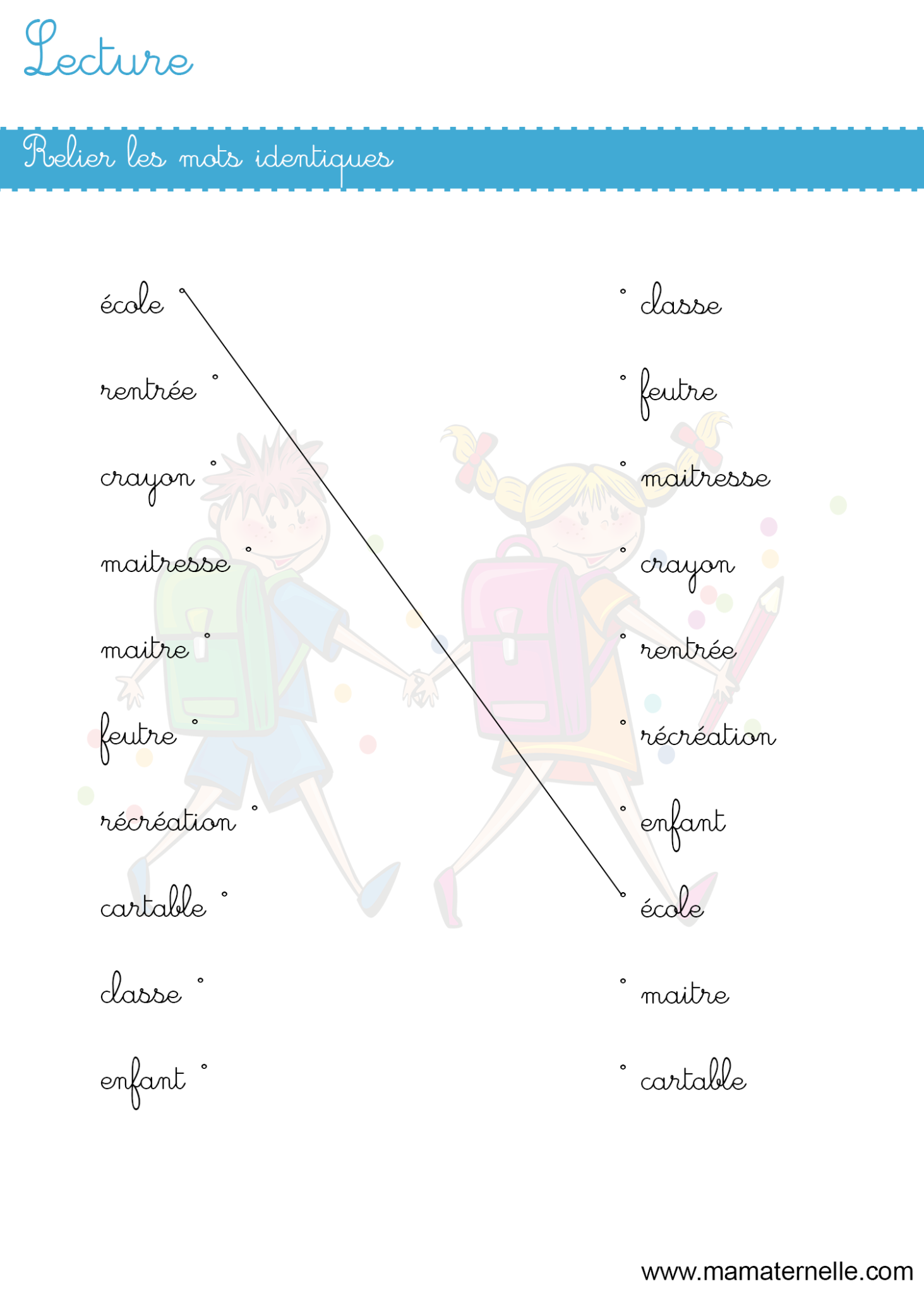 Lettres  relier les mots identiques  Ma Maternelle