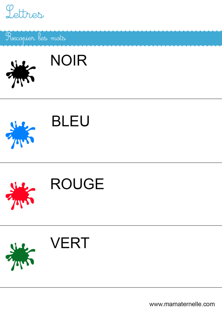 Moyenne section - Lettres : recopier les mots