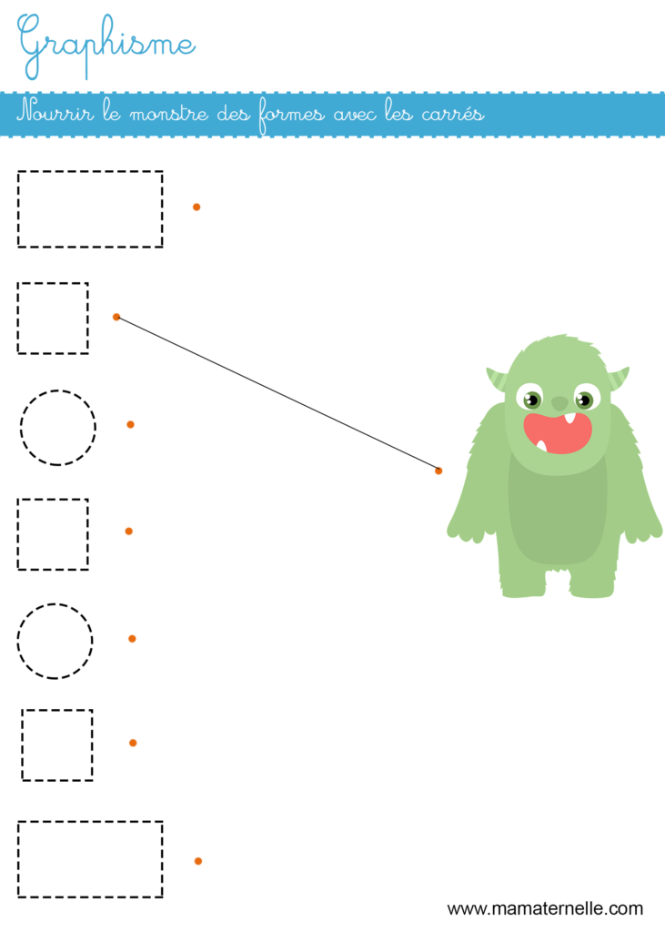 Petite section - Graphisme : nourrir le monstre des formes avec des carrés