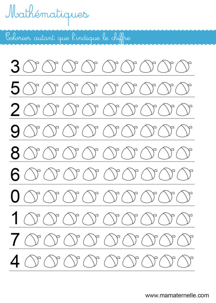 Grande section - Mathématiques : colorier autant que le chiffre