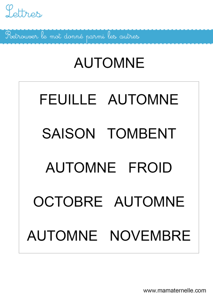 Moyenne section - Lettres : retrouver le mot