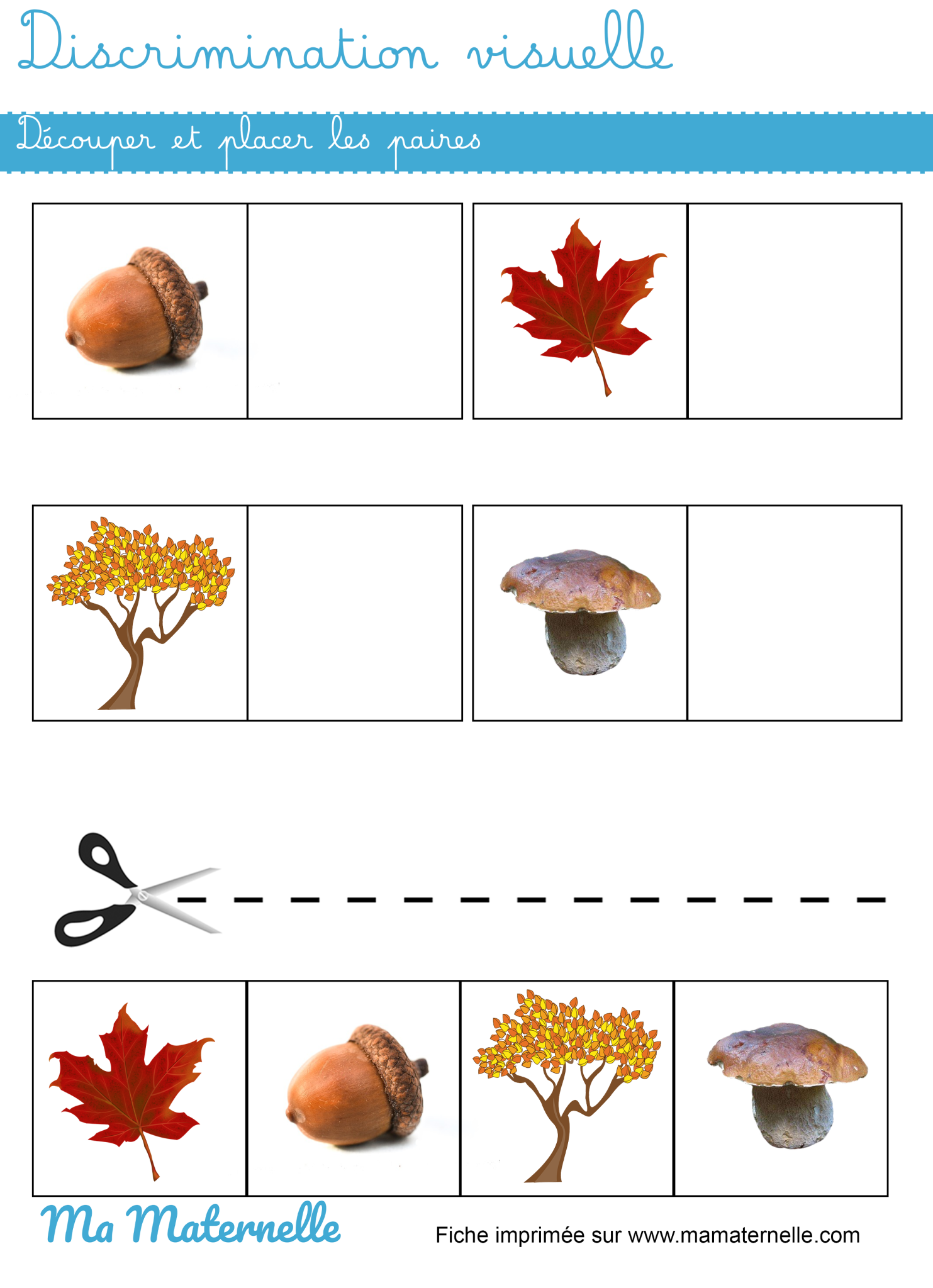 Discrimination visuelle : découper et placer les paires - Ma Maternelle