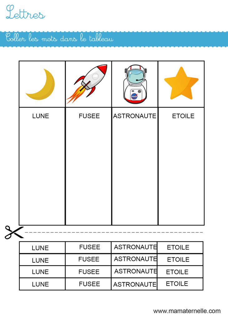 Moyenne section - Lettres : coller les mots