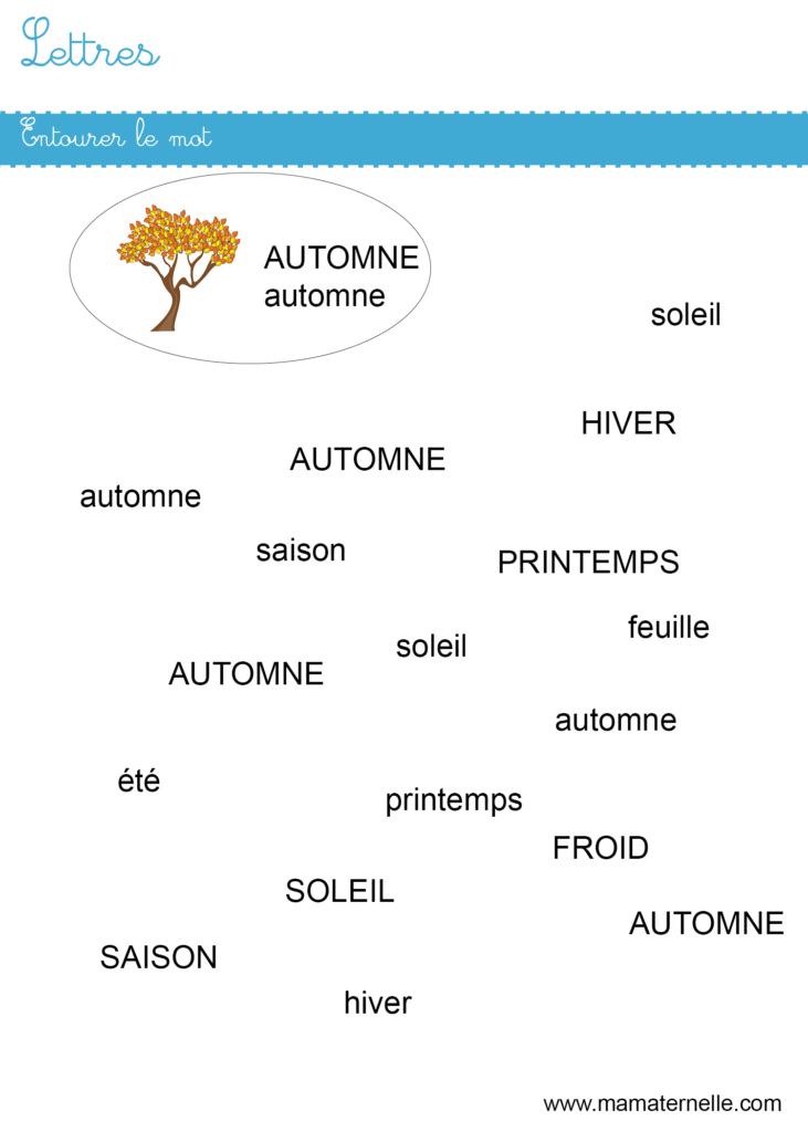 Moyenne section - Lettres : entourer le mot