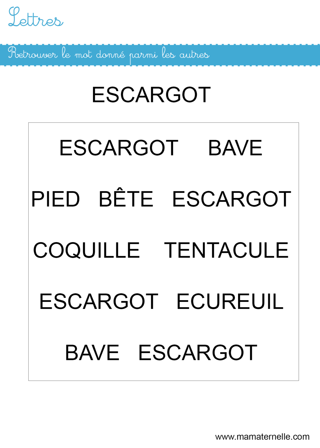 Lettres retrouver le mot Ma Maternelle Lettres retrouver le mot Ma Maternelle