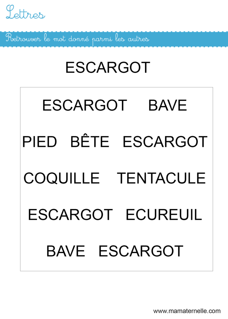 Moyenne section - Lettres : retrouver le mot