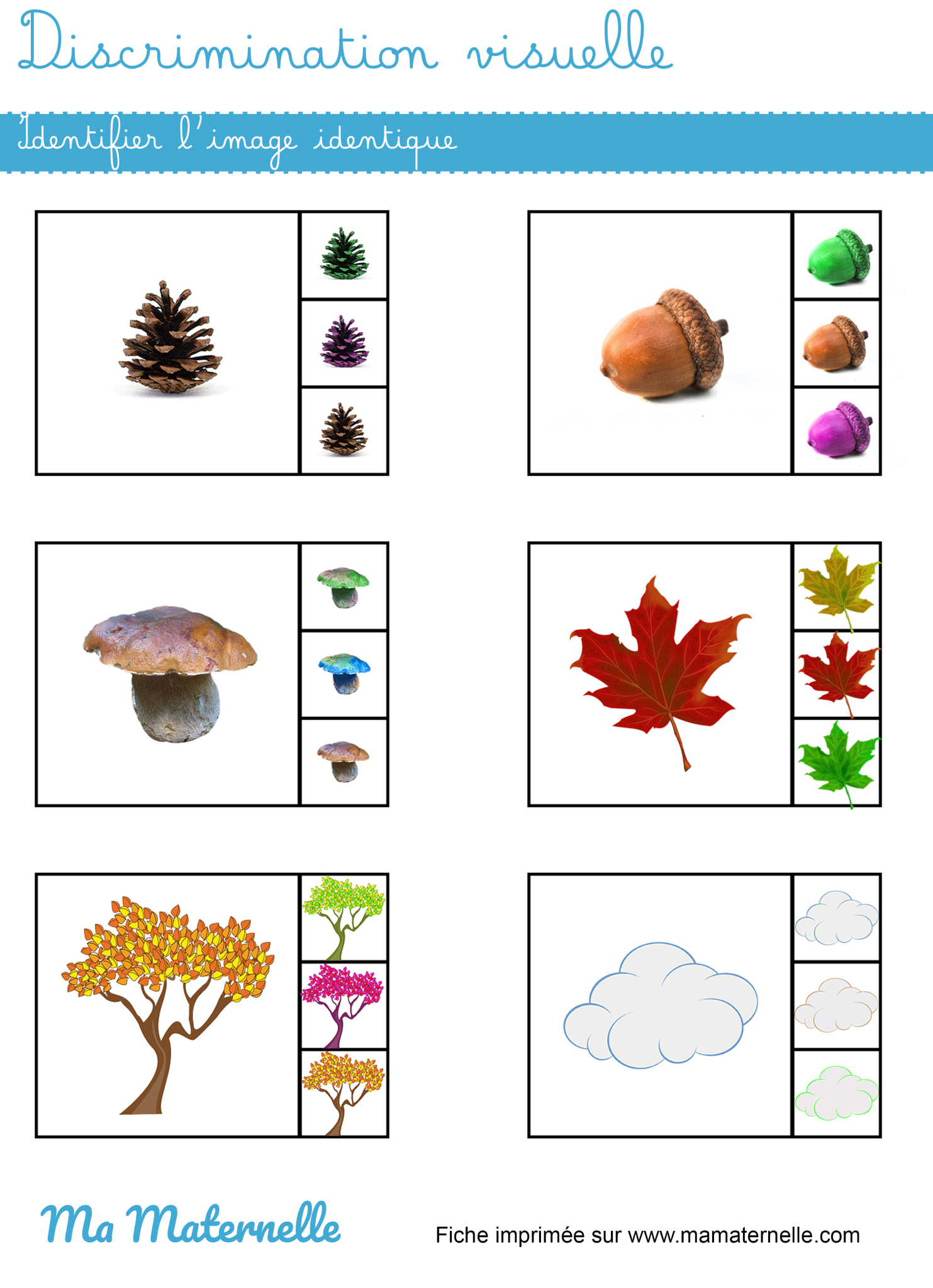 Discrimination visuelle : identifier l'image identique - Ma Maternelle