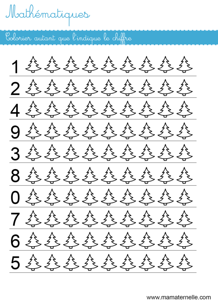 Grande section - Mathématiques : colorier autant que le chiffre