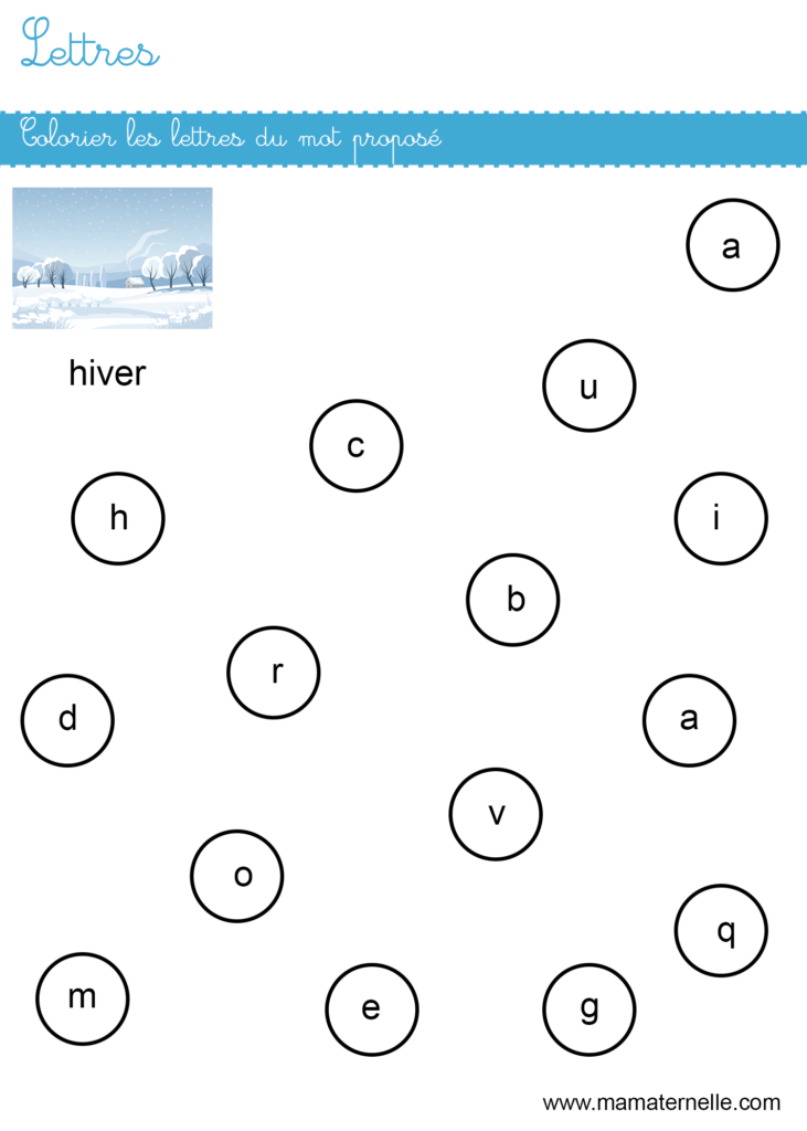 Moyenne section - Lettres : colorier les lettres