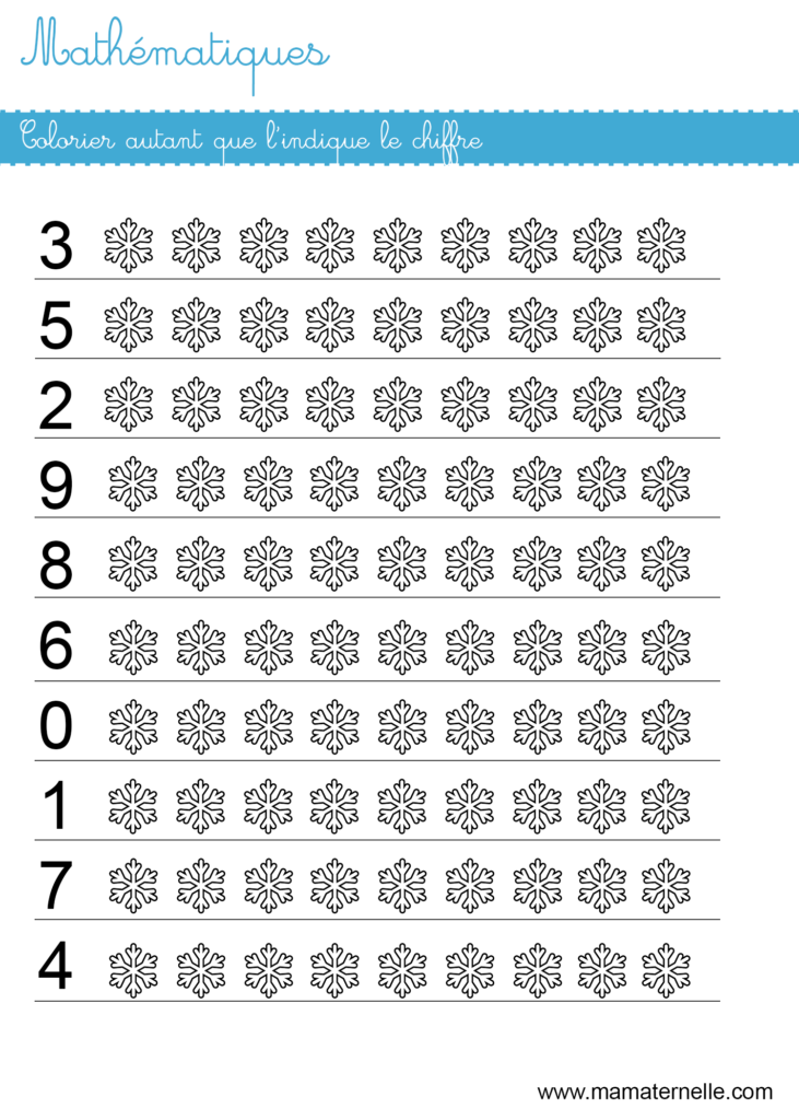 Grande section - Mathématiques : colorier autant que l’indique le chiffre