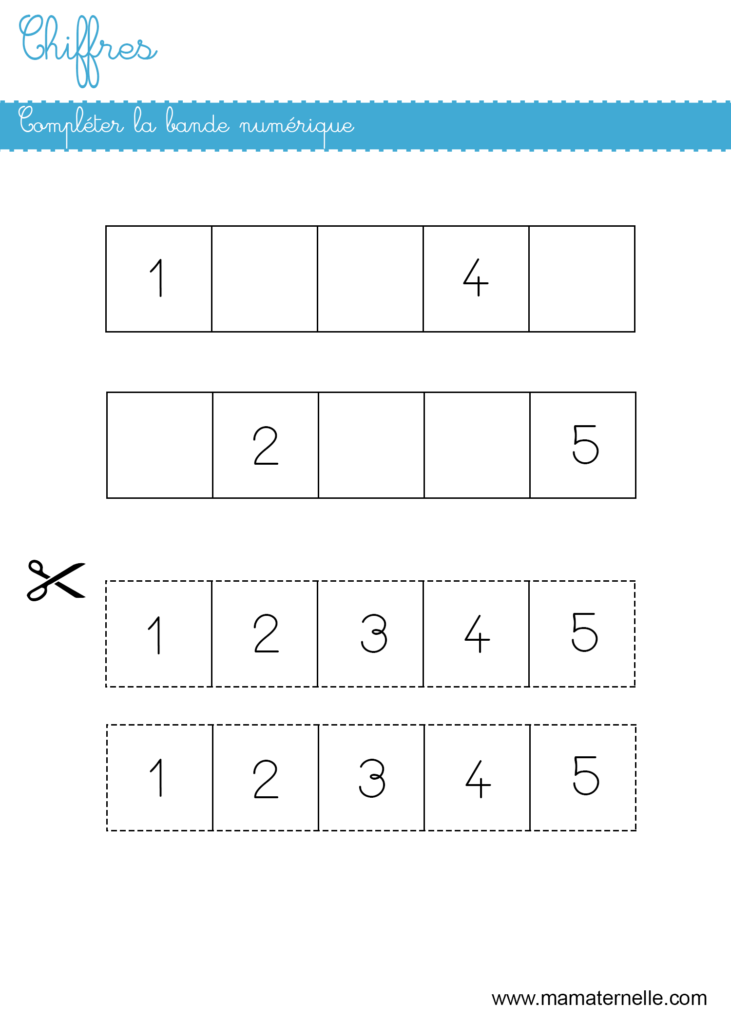 Petite section - Chiffres : compléter la bande numérique