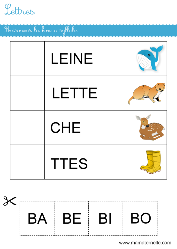 Grande section - Lettres : retrouver la bonne syllabe