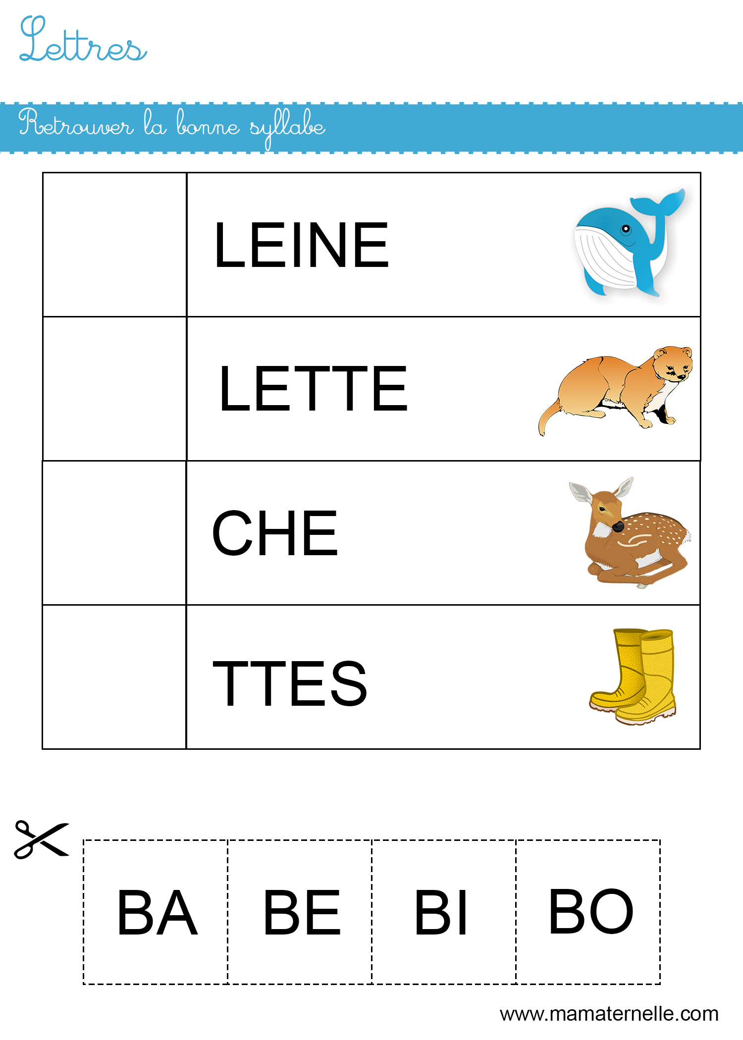 Exercice Découpage Mots Syllabes Ce2 Lettres : retrouver la bonne syllabe - Ma Maternelle