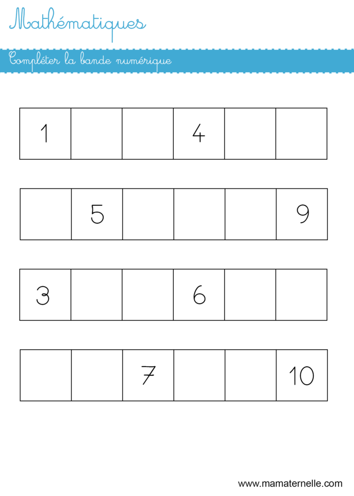 Grande section - Mathématiques : compléter la bande numérique