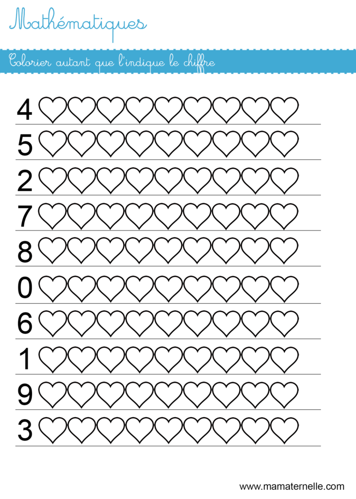 Grande section - Mathématiques : colorier autant que le chiffre