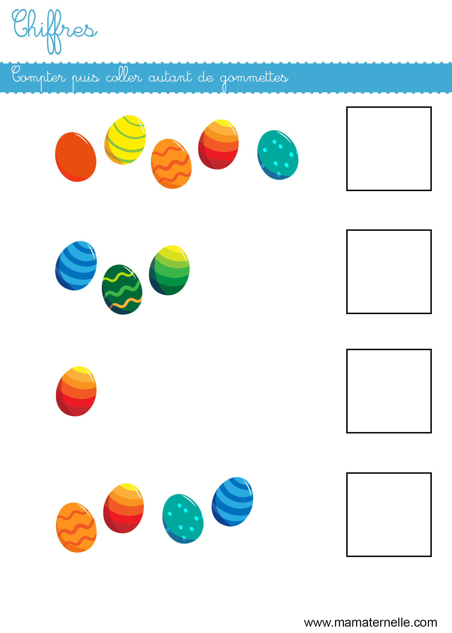 Chiffres : compter et coller des gommettes - Ma Maternelle