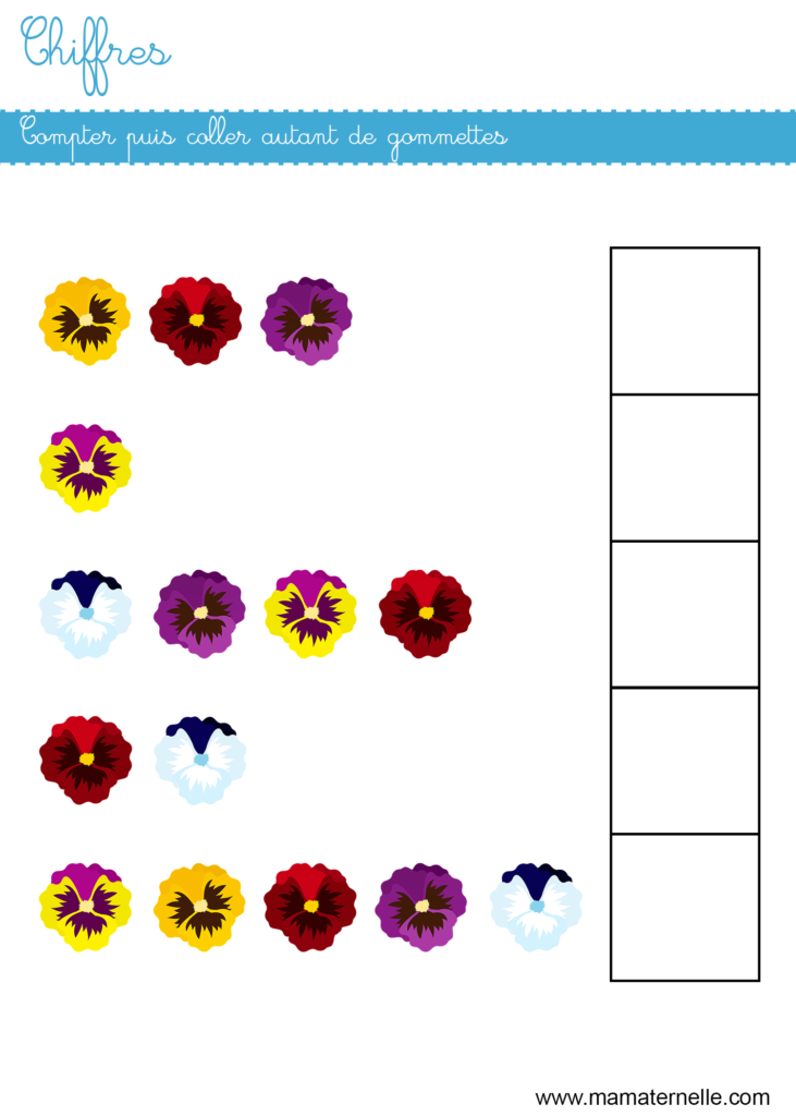 Petite section - Chiffres : compter puis coller des gommettes