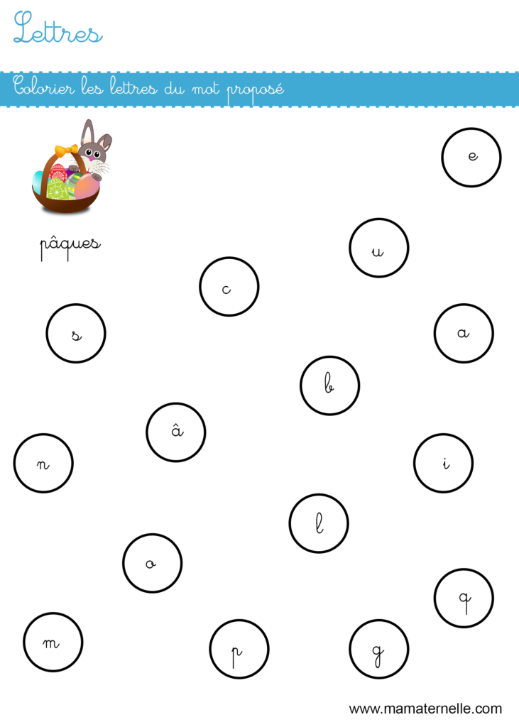 Grande section - Lettres : colorier les lettres du mot proposé