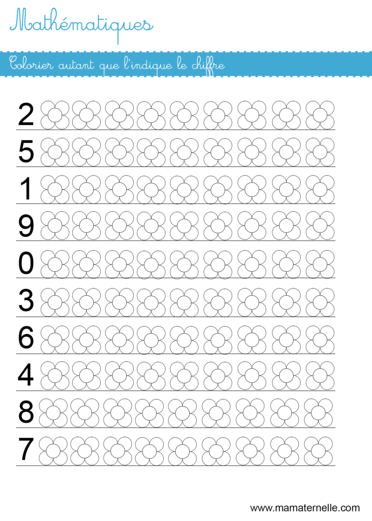 Grande section - Mathématiques : colorier autant que le chiffre