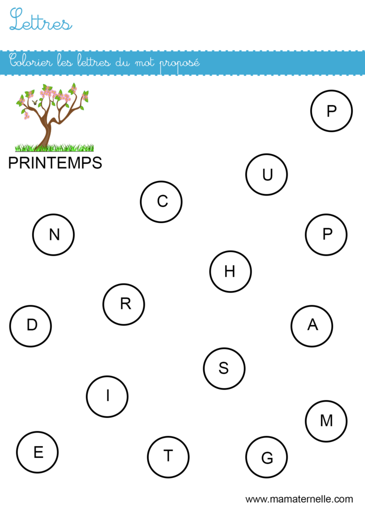 Petite section - Lettres : colorier les lettres