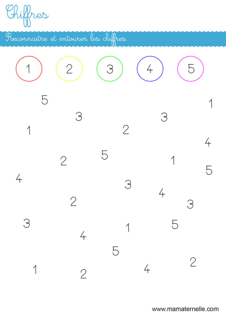Petite section - Chiffres : reconnaitre et entourer