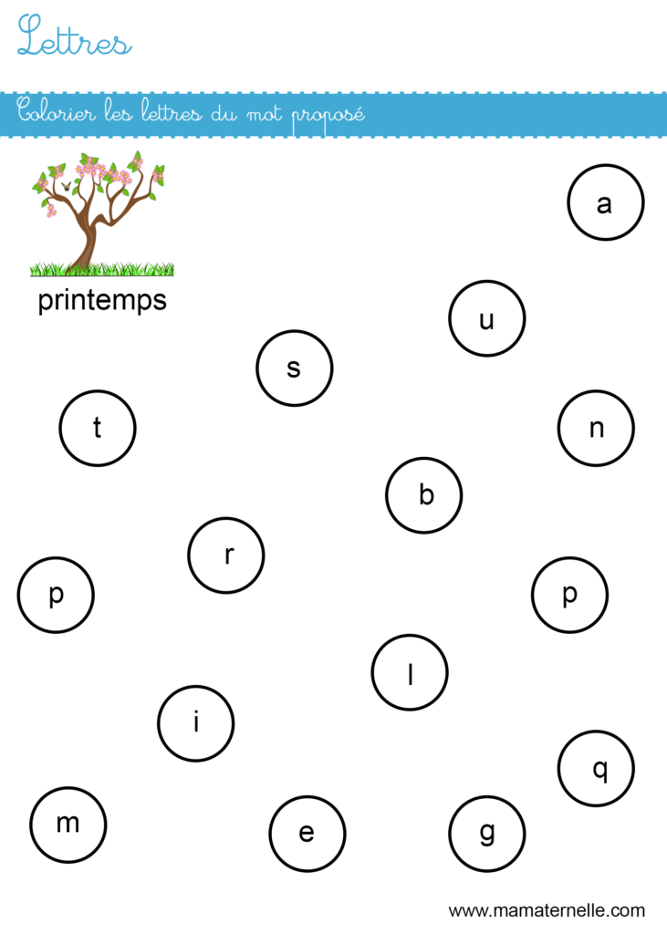 Moyenne section - Lettres : colorier les lettres