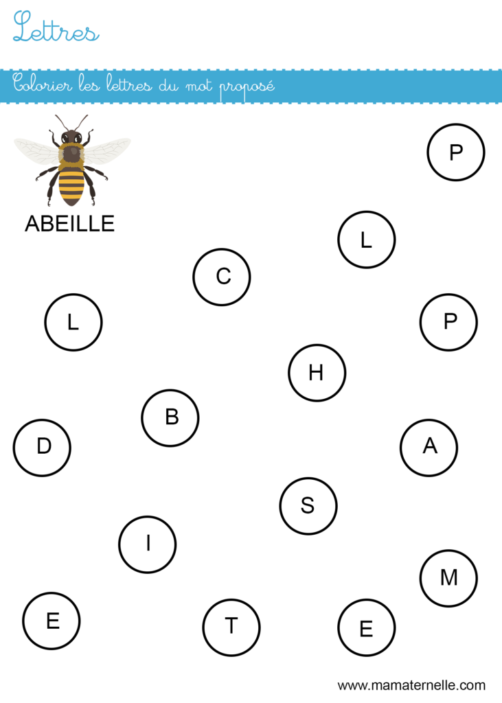 Petite section - Lettres : colorier les lettres