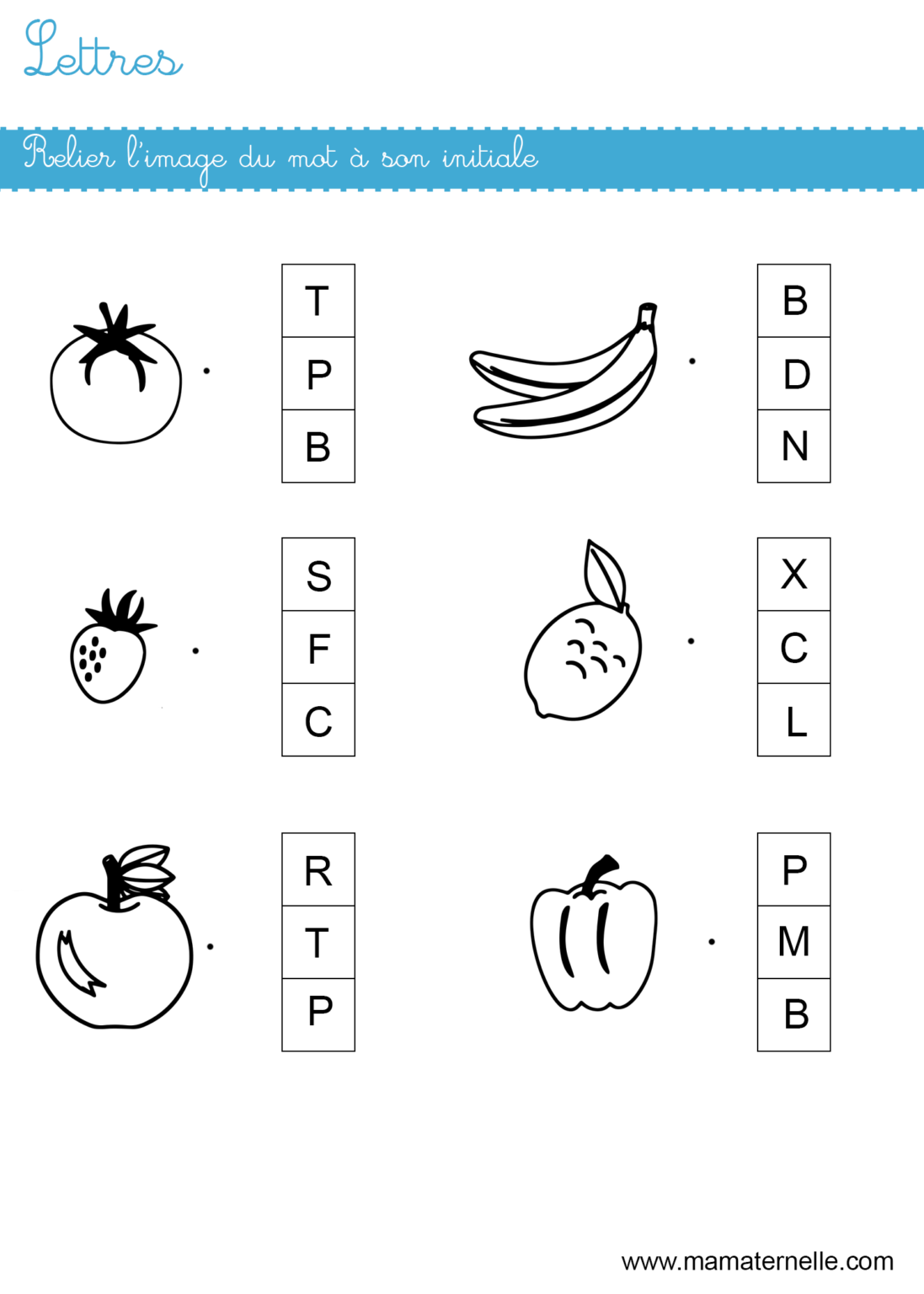 Lettres à Relier Dans L'ordre Alphabétique Lettres : relier l'image à son initiale - Ma Maternelle