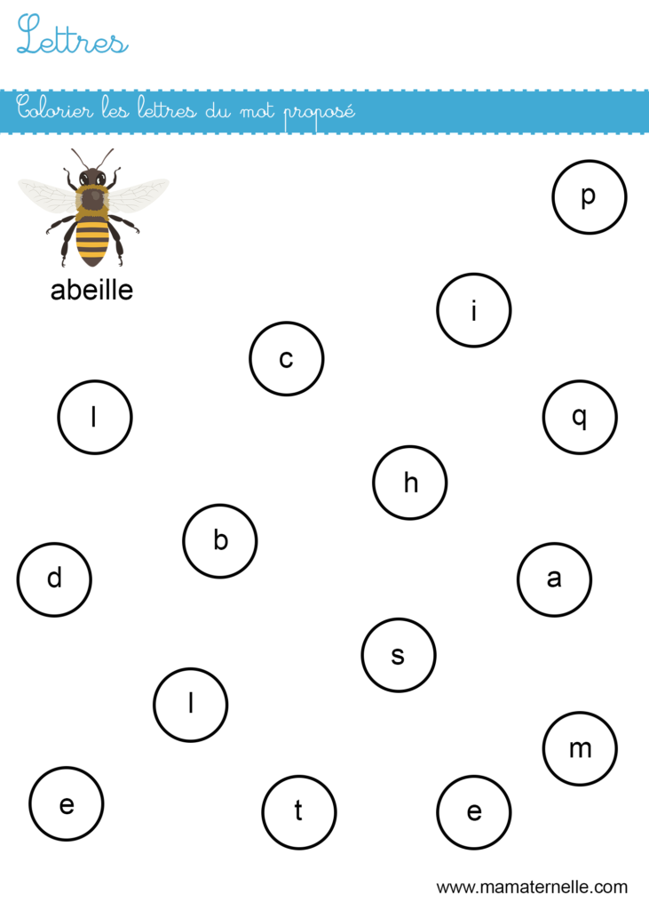 Moyenne section - Lettres : colorier les lettres
