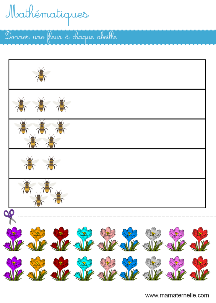 Moyenne section - Mathématiques : donner une fleur à chaque abeille