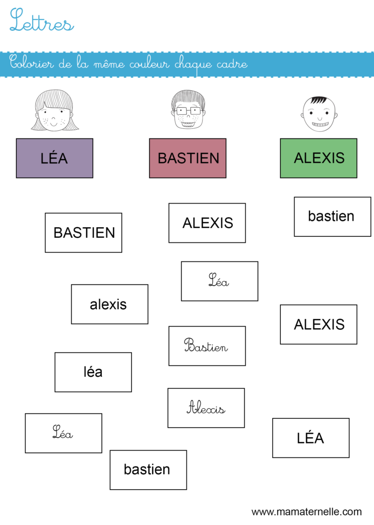 Grande section - Lettres : colorier de la même couleur