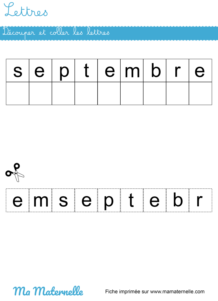 Moyenne section - Lettres : découper et coller les lettres