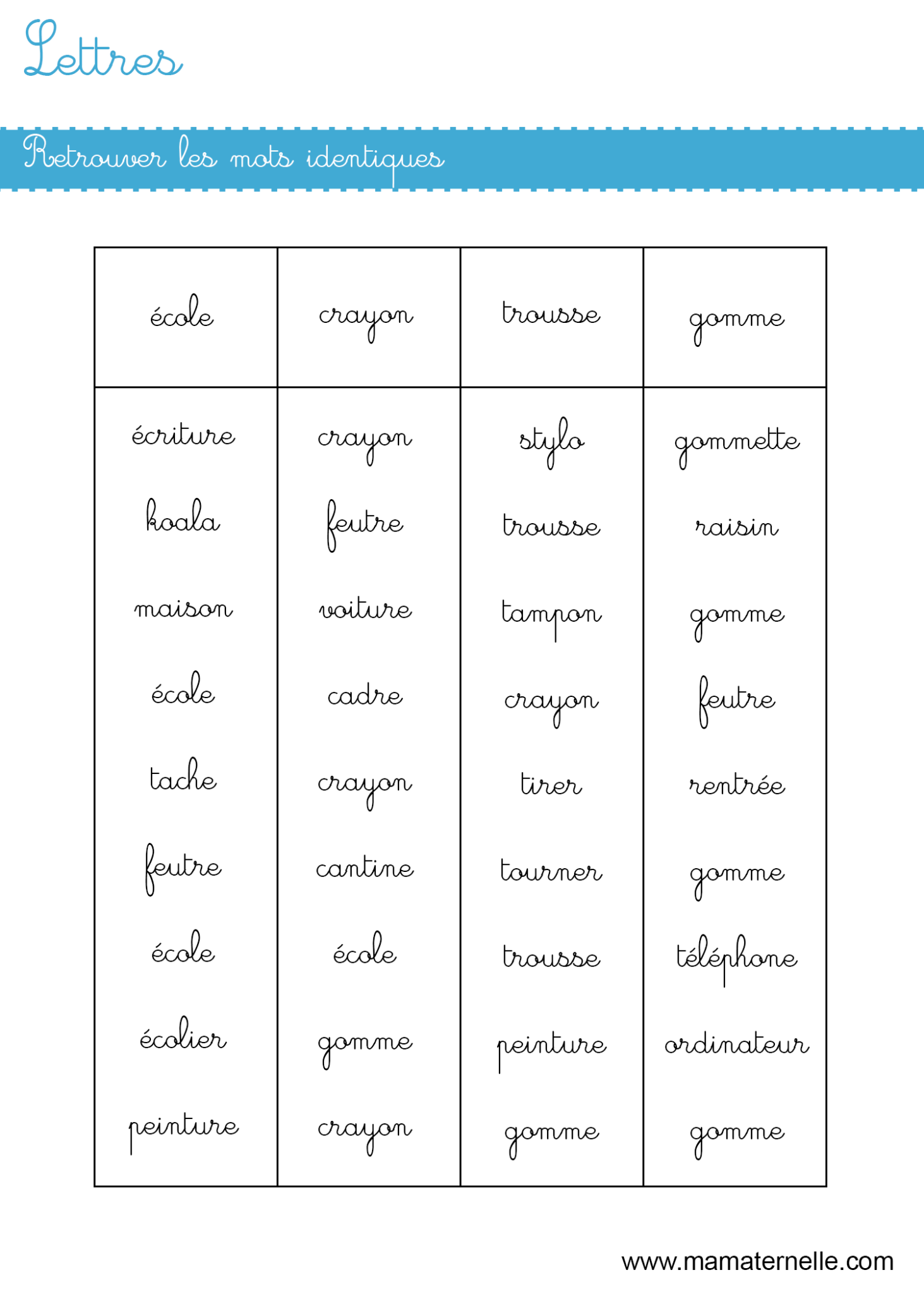Lettres Retrouver Les Mots Identiques Ma Maternelle Lettres Retrouver Les Mots Identiques Ma Maternelle
