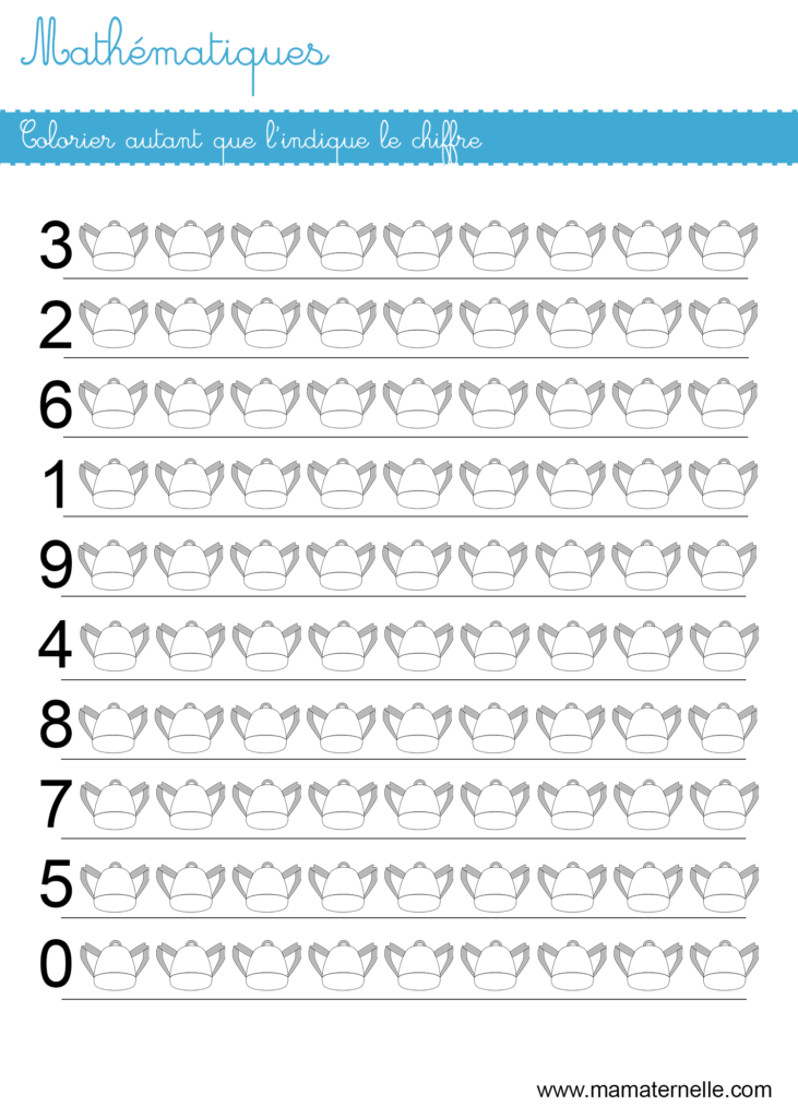 Grande section - Mathématiques : colorier autant que le chiffre