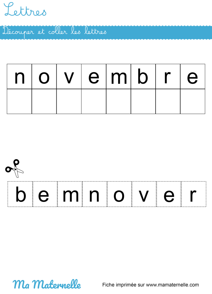 Moyenne section - Lettres : découper et coller