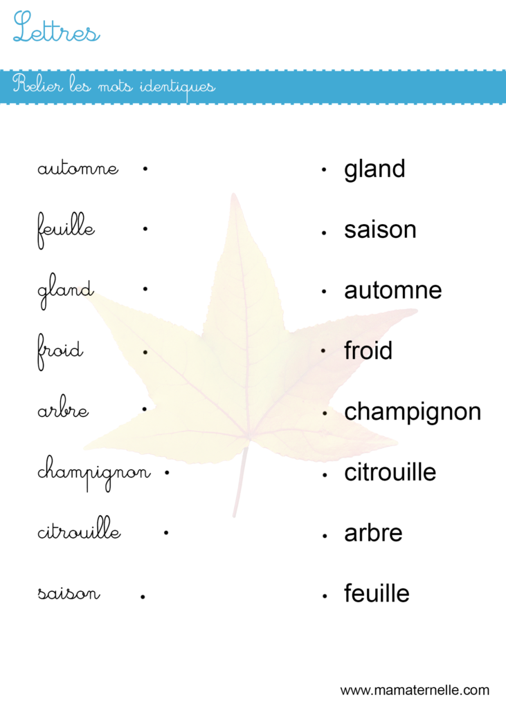 Grande section - Lettres : relier les mots identiques