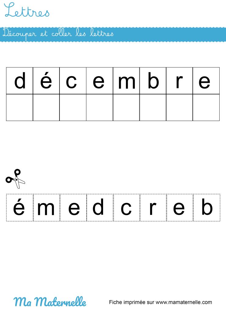 Moyenne section - Lettres : découper et coller les lettres
