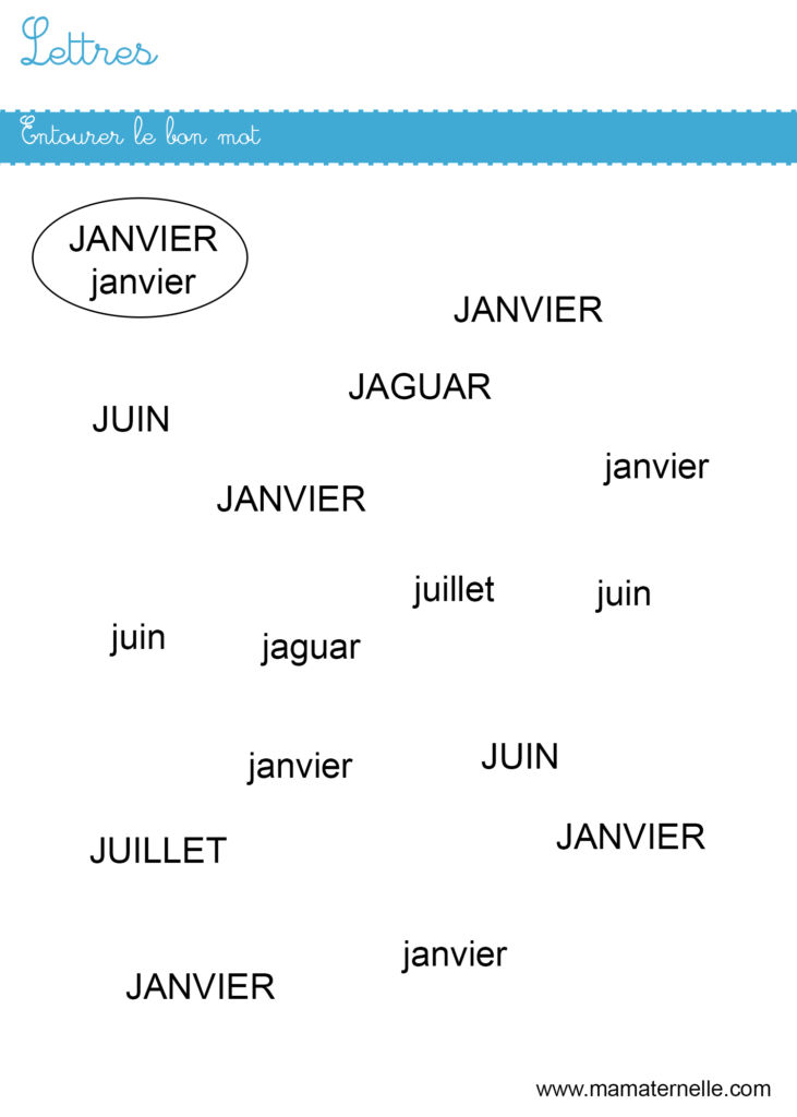 Moyenne section - Lettres : entourer le bon mot